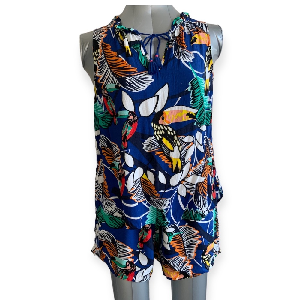 Lindex Set Sleeveless Blouse Top with Tassels and Shorts Colorful Print size M/L